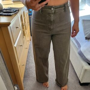 High-rise Wide-leg Sage Green Jeans